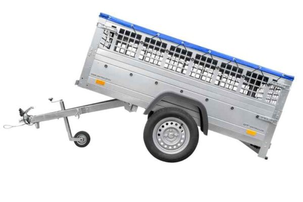 Remorque grillagée Garden Trailer 200 KIPP avec bâche plate grise, tiges de support bâche, ridelles grillagées et roue jockey – Image 6