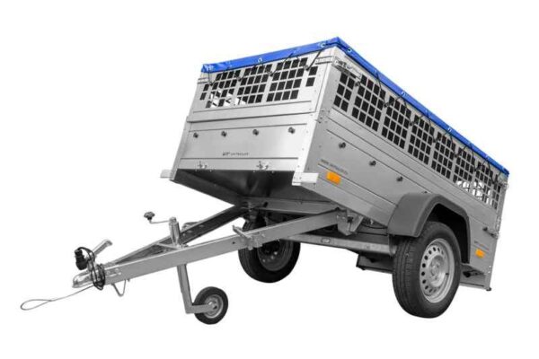 Remorque grillagée Garden Trailer 200 KIPP avec bâche plate grise, tiges de support bâche, ridelles grillagées et roue jockey – Image 2