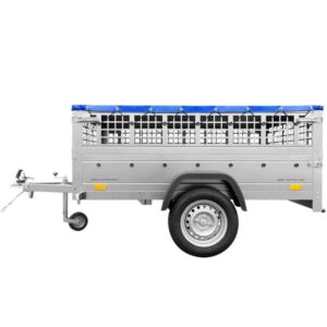 Remorque utilitaire à benne basculante UNITRAILER 200x125 avec bâche plate, ridelles grillagées et roue jockey - Garden Trailer 201 KIPP