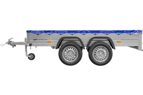 Remorque voiture 2 essieux Unitrailer 264/2 Kipp AVEC ROUE JOCKEY, TIGE DE SUPPORT DE BÂCHE ET BÂCHE PLATE GRISE – Image 6